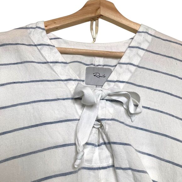Rails Lily Positano Stripe Tunic Top XS Linen Rayon White Blue Oversized Tie - Picture 6 of 12